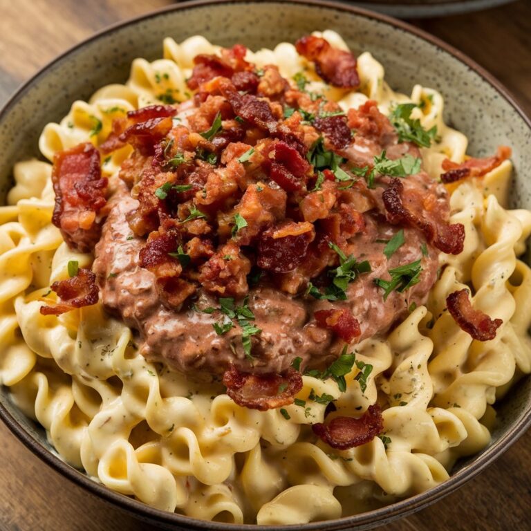 Rich Cheeseburger Alfredo Pasta Bowl Recipe