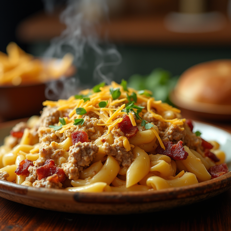 Loaded Bacon Cheeseburger Alfredo Pasta