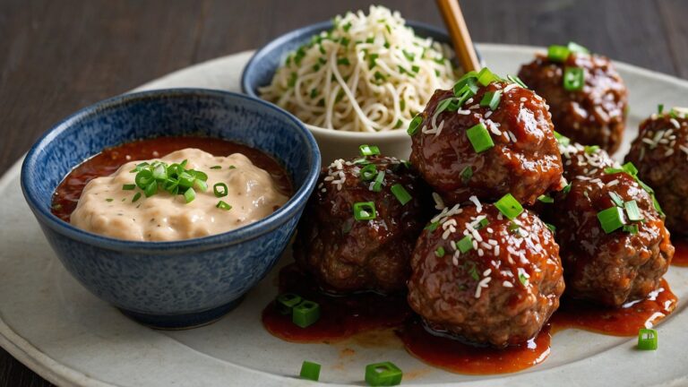 Korean BBQ Meatballs with Spicy Mayo Dip